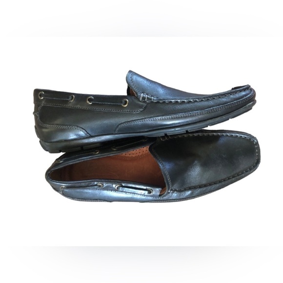 Bass Hank Leather Driving Mocs Shoe Black Mens 9.5M Slip On Casual - Picture 3 of 6